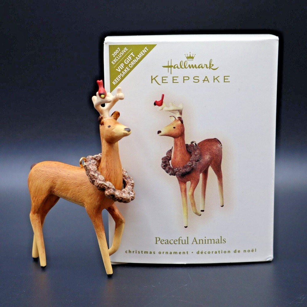 2007 Exclusive Hallmark Peaceful Animals VIP Gift Keepsake Ornament Deer & Bird